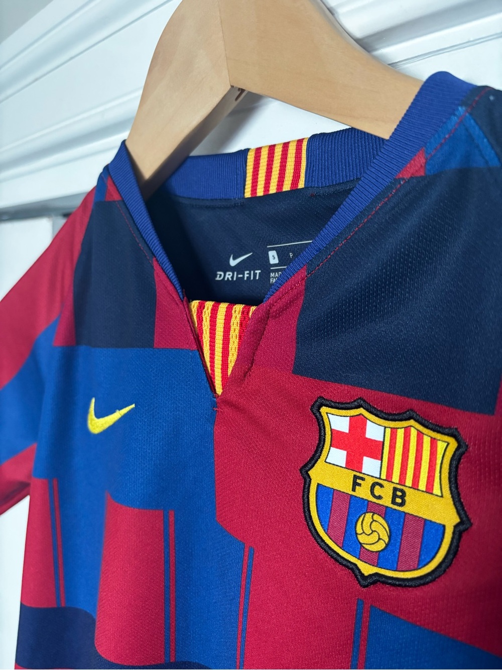 Nike FC Barcelona Kids Jersey in Red & Blue with Yellow Accent